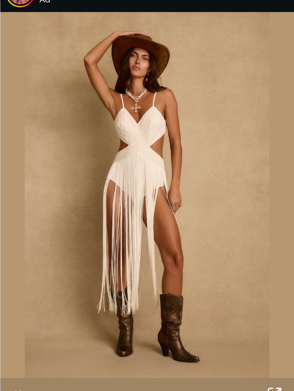 12th Tribe Wisteria Fringe Cutout Bodysuit Dress